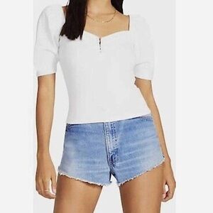 BB Dakota by Steve Madden white heart to heart sweetheart Top shirt puff sleeve